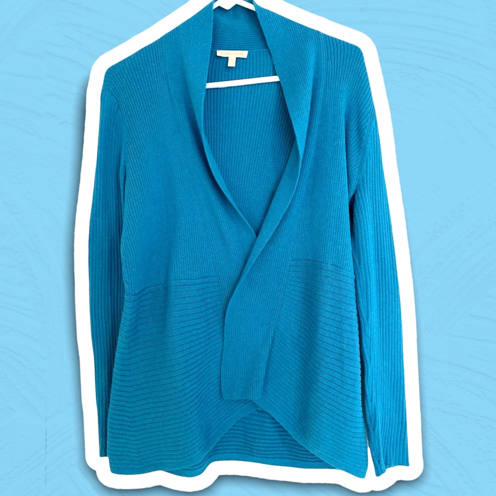 Eileen Fisher Organic Cotton Blue Cardigan